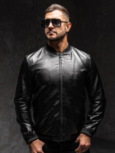 Men's Leather Bomber Jacket Black Bolf 6803A1