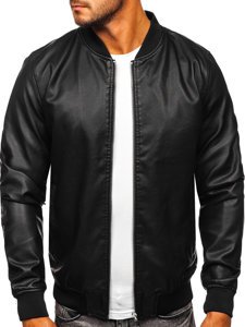 Men's Leather Bomber Jacket Black Bolf HK05