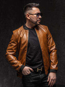 Men's Leather Bomber Jacket Brown Bolf 6803A1