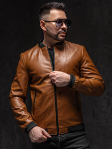 Men's Leather Bomber Jacket Brown Bolf 6803A1