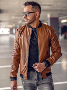 Men's Leather Bomber Jacket Brown Bolf 6803B