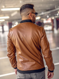 Men's Leather Bomber Jacket Brown Bolf 6803B