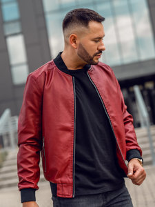 Men's Leather Bomber Jacket Claret Bolf 1147A