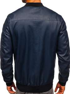 Men's Leather Bomber Jacket Navy Blue Bolf 1147