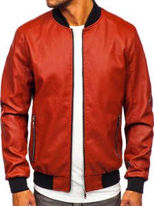 Men's Leather Bomber Jacket Orange Bolf 1147