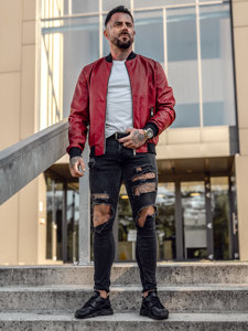 Men's Leather Bomber Jacket Red Bolf 1147A