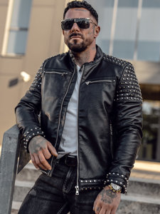 Men's Leather Jacket with studs Black Bolf 11Z8007