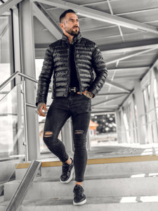 Men's Leather Quilted Jacket Black Bolf 0021B