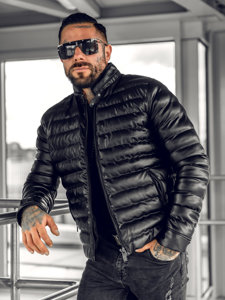 Men's Leather Quilted Jacket Black Bolf 0021B