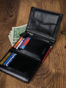 Men's Leather Wallet Black-Red 4534