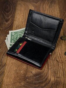 Men's Leather Wallet Black-Red 4534