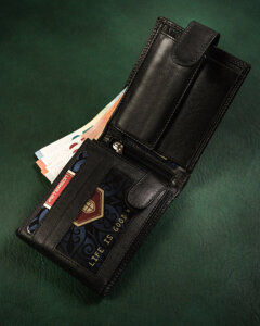 Men's Leather Wallet with back pocket Black 22816