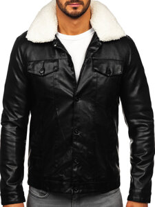 Men’s Leather Winter Aviator Jacket Black Bolf 8830