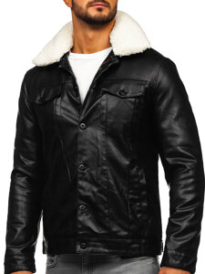 Men’s Leather Winter Aviator Jacket Black Bolf 8830