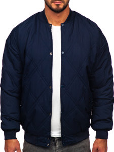 Men's Lightweight Quilted Baseball Bomber Jacket Navy Blue Bolf 84M3020