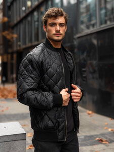 Men's Lightweight Quilted Bomber Jacket Black Bolf MY-01A2