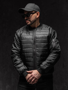 Men's Lightweight Quilted Bomber Jacket Black Bolf MY-02A1