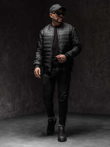 Men's Lightweight Quilted Bomber Jacket Black Bolf MY-02A1