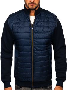 Men's Lightweight Quilted Bomber Jacket Navy Blue Bolf 146307