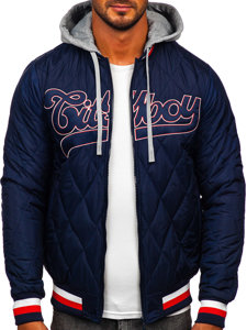 Men's Lightweight Quilted Bomber Jacket Navy Blue Bolf HSS058