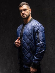 Men's Lightweight Quilted Bomber Jacket Navy Blue Bolf MY-01A1