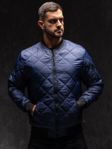 Men's Lightweight Quilted Bomber Jacket Navy Blue Bolf MY-01A1