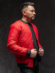 Men's Lightweight Quilted Bomber Jacket Red Bolf MY-01A1