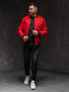 Men's Lightweight Quilted Bomber Jacket Red Bolf MY-01A1