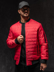 Men's Lightweight Quilted Bomber Jacket Red Bolf MY-02A1