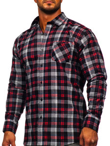 Men's Long Sleeve Checkered Flannel Shirt Black Bolf F1