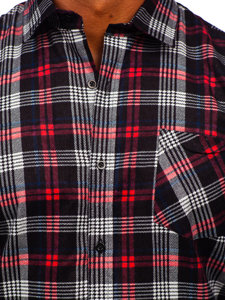 Men's Long Sleeve Checkered Flannel Shirt Black Bolf F1