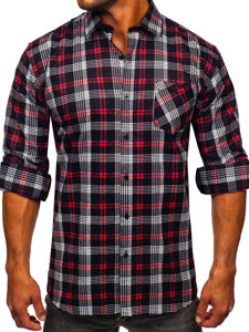 Men's Long Sleeve Checkered Flannel Shirt Black Bolf F1