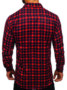 Men's Long Sleeve Checkered Flannel Shirt Claret Bolf F4