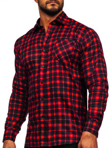 Men's Long Sleeve Checkered Flannel Shirt Claret Bolf F4