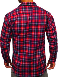 Men's Long Sleeve Checkered Flannel Shirt Red-Black Bolf F3