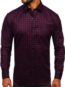 Men's Long Sleeve Checkered Flannel Shirt Red Bolf F4