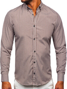 Men's Long Sleeve Checkered Shirt Brown Bolf 22745