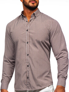 Men's Long Sleeve Checkered Shirt Brown Bolf 22745