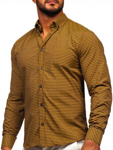 Men's Long Sleeve Checkered Shirt Camel Bolf 22745