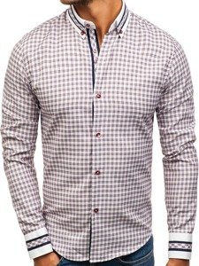 Men's Long Sleeve Checkered Shirt Claret Bolf 8808