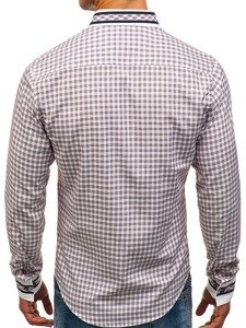 Men's Long Sleeve Checkered Shirt Claret Bolf 8808