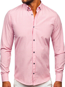 Men's Long Sleeve Checkered Shirt Pink Bolf 22745