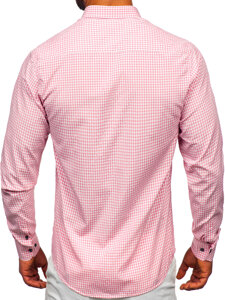 Men's Long Sleeve Checkered Shirt Pink Bolf 22745