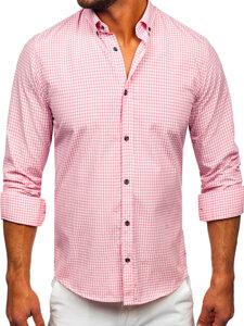 Men's Long Sleeve Checkered Shirt Pink Bolf 22745