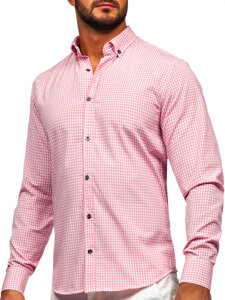 Men's Long Sleeve Checkered Shirt Pink Bolf 22745