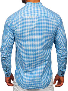 Men's Long Sleeve Checkered Shirt Sky Blue Bolf 22745