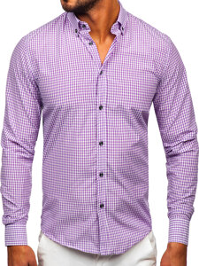 Men's Long Sleeve Checkered Shirt Violet Bolf 22745