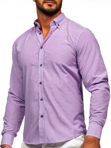 Men's Long Sleeve Checkered Shirt Violet Bolf 22745