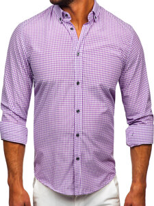 Men's Long Sleeve Checkered Shirt Violet Bolf 22745