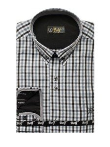 Men's Long Sleeve Checkered Vichy Shirt Black Bolf 4712